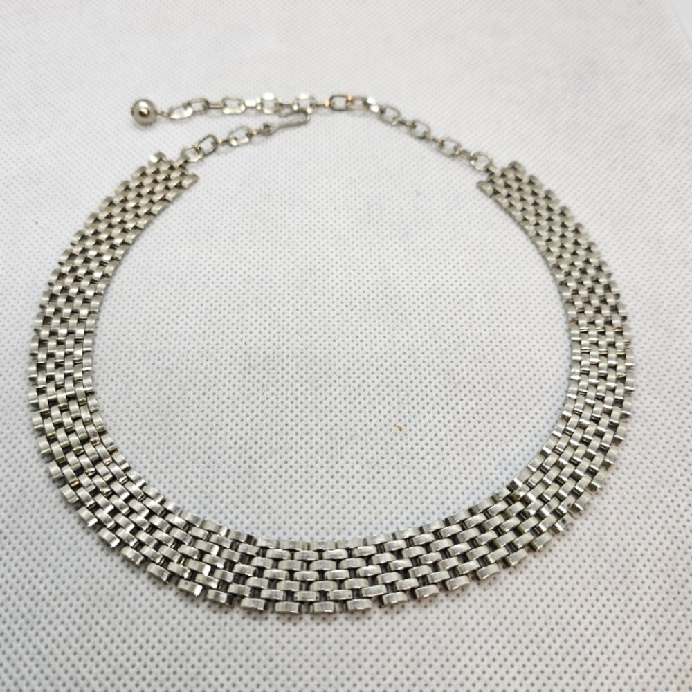 Mid Century Woven Silver Collar Necklace